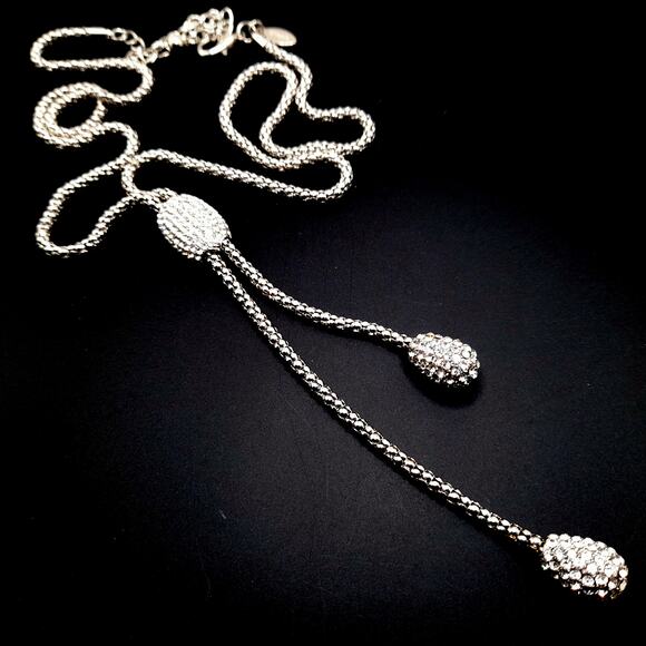 Chico's Rhinestone Lariat Necklace, Clear Pave Rhinestones, 36" - Picture 2 of 10